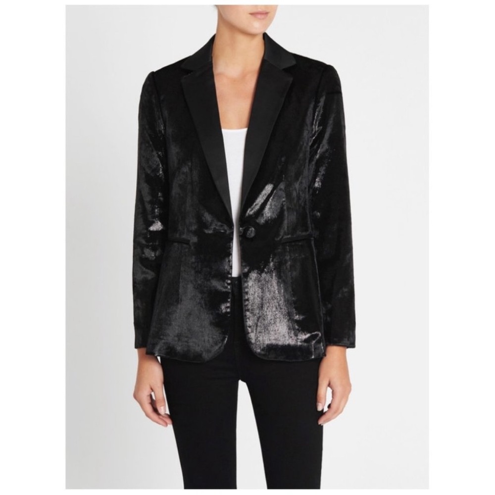Frame Denim Shimmering Black Velvet Blazer 2 RARE
